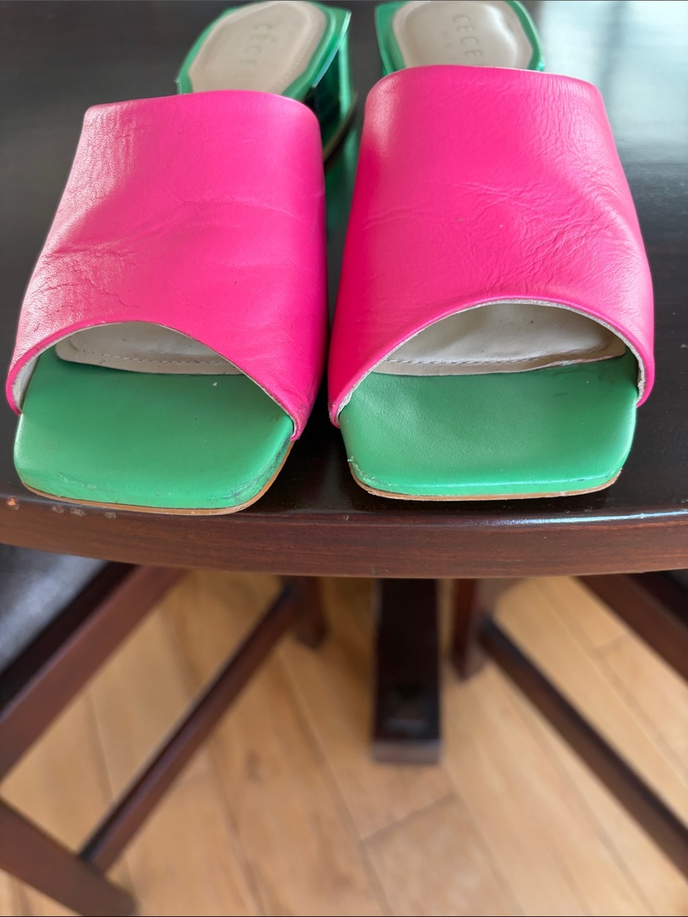 CECELIA NEW YORK Hot Pink and Green Leather Slide Mules - Picture 5 of 9